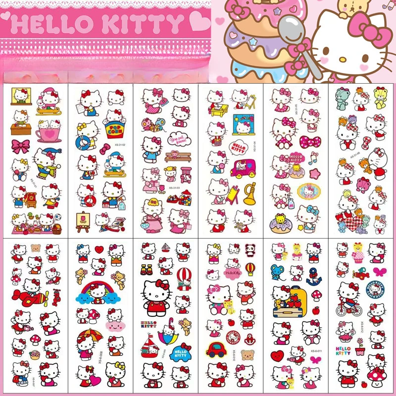 ملصقات Hello Kitty للأطفال ، ملصقات سانريو ثلاثية الأبعاد ، كرتون لطيف ، لا تكرار ، لعبة ذاتية الصنع ، كاواي ، 3-الأبعاد ، 12