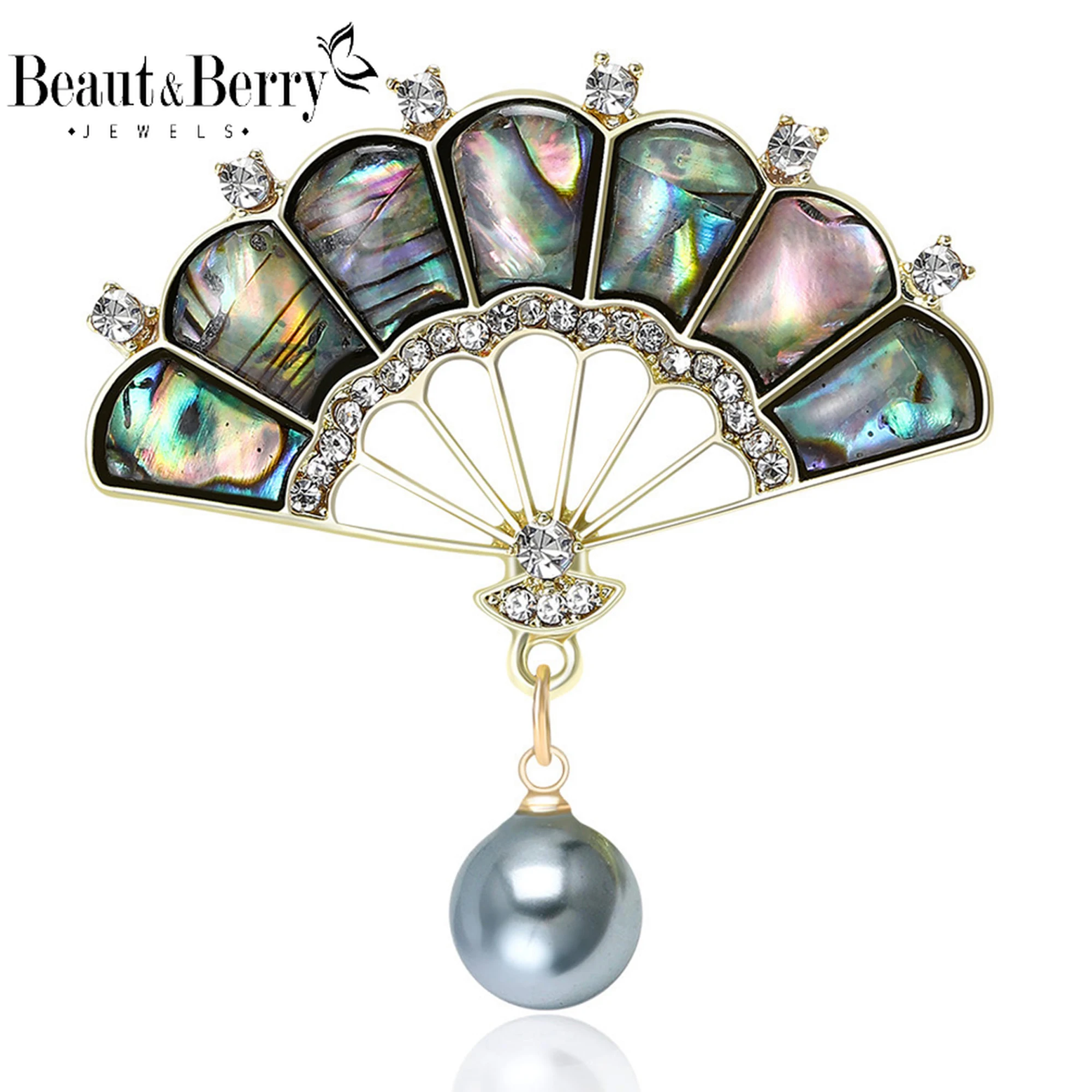 

Beaut&Berry Luxury Shell Fan Brooches for Women Pendant Pins Casual Party Accessories Fashion New Gifts Friends Decoration