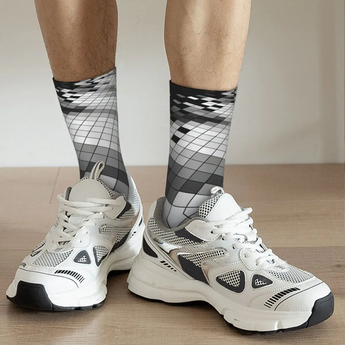 Czarno-białe skarpety zimowe 3D siatka Unisex szczęśliwe skarpetki Outdoor Street Style Crazy Sock