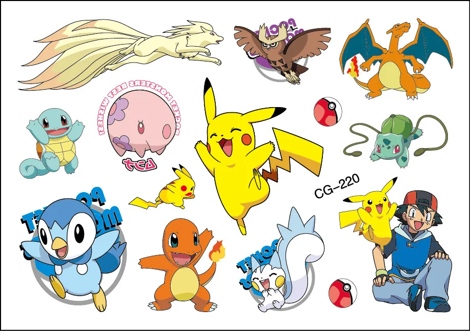 New 1Pcs Pokemon Tattoo Stickers Waterproof Cute Pikachu Sticker Funny Cartoon Kids Girls Christmas Birthday Gift Reward Toy