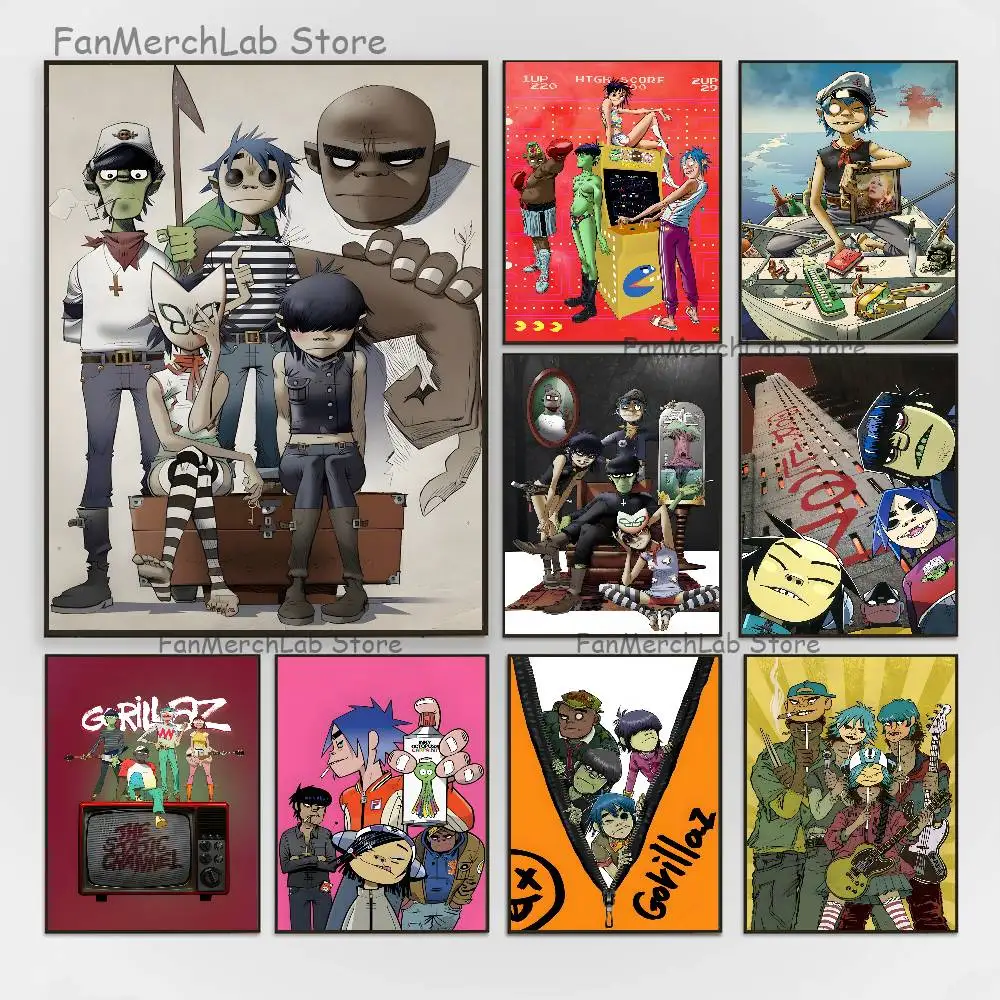

G-Gorillaz Rock Band Poster Prints Wall Art Picture Painting Gift Living Room Restaurant Bar Large Dec Sticker