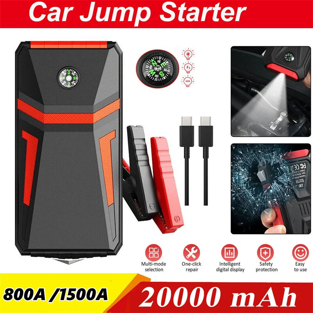 Car Battery Booster 800A/1500A Petrol Diesel Car Emergency Booster 12V Charger Starting Device LED Flashlight Car Starter Device