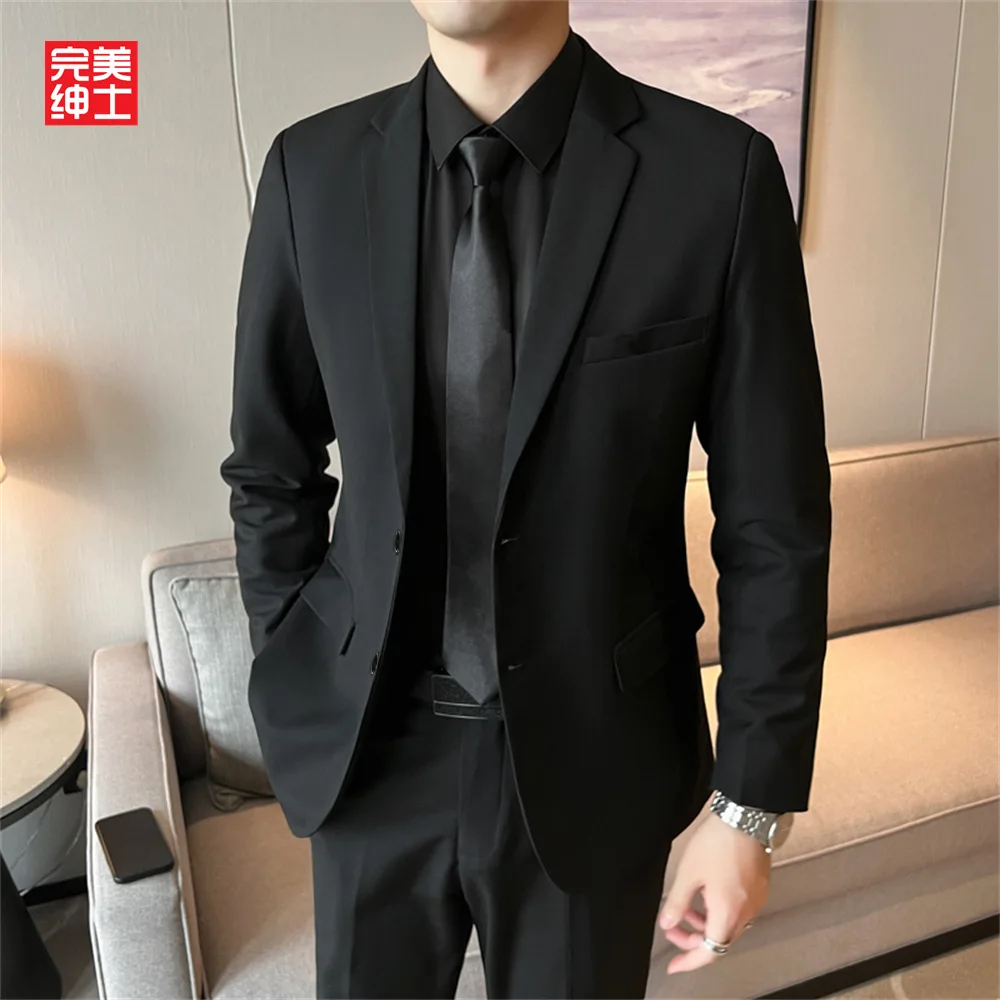 D95810 Black casual business formal suit professional Korean style youth plus size best man single suit