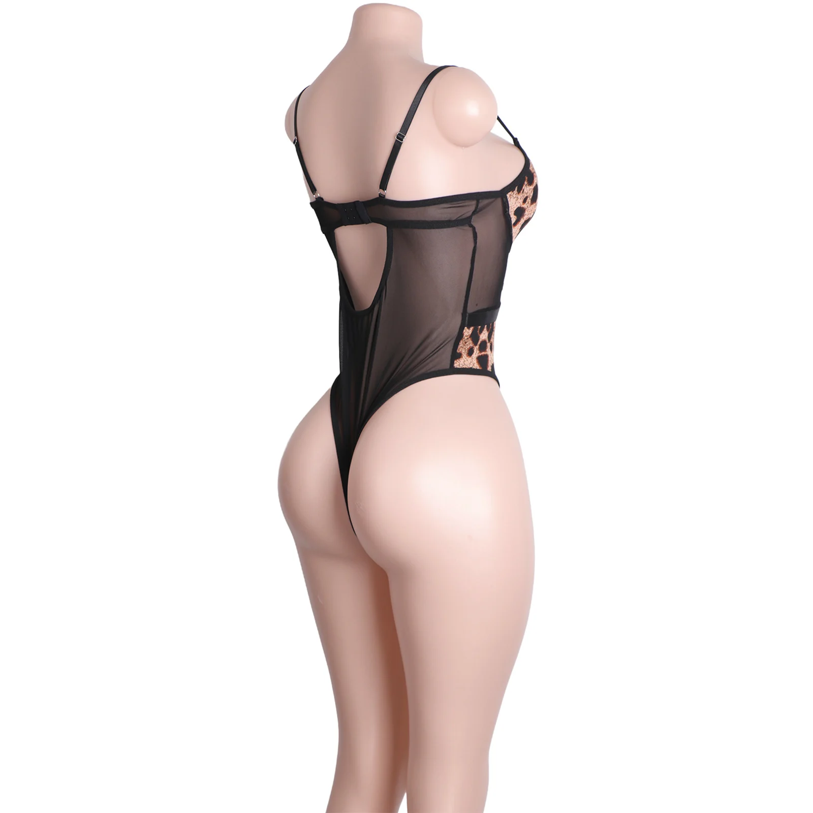 ヒョウ柄 Tバックベルトバックルレオタードボディスーツセクシーなパフォーマンスダンスウェアブラジャータイトな服女性のためのユニークなデザイン