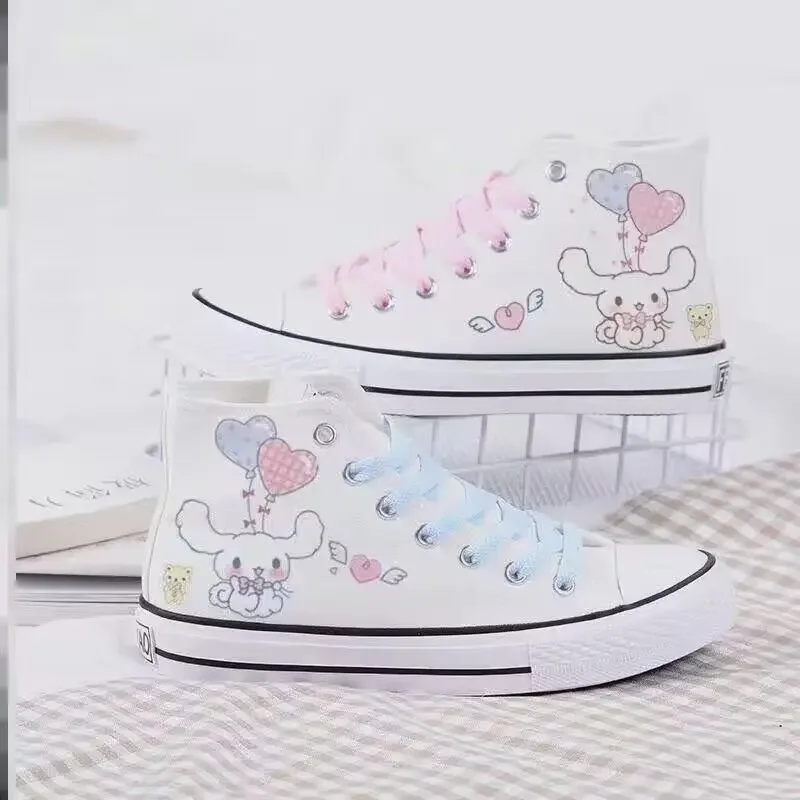 Anime Lolita High Top Cartoon Flats Canvas Shoes Kuromi  My Melody Print Casual Sneakers Cinnamoroll Couple Student Sneakers