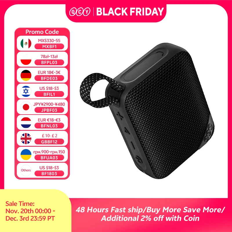 QCY SP2 Mini Speaker Bluetooth 5.3 Wireless Deep Bass HIFI Sound Box Portable RGB Light Speaker IP67 Waterproof Subwoofer