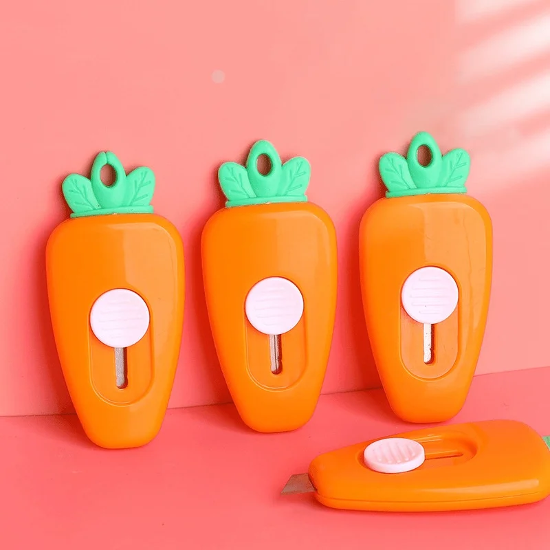 Cuchillo Multiusos con Diseño de Zanahoria, Cortador de Papel para Cajas, Manualidades, Envoltorios, Mini Cortador de Papel Portátil para Oficina y Escuela