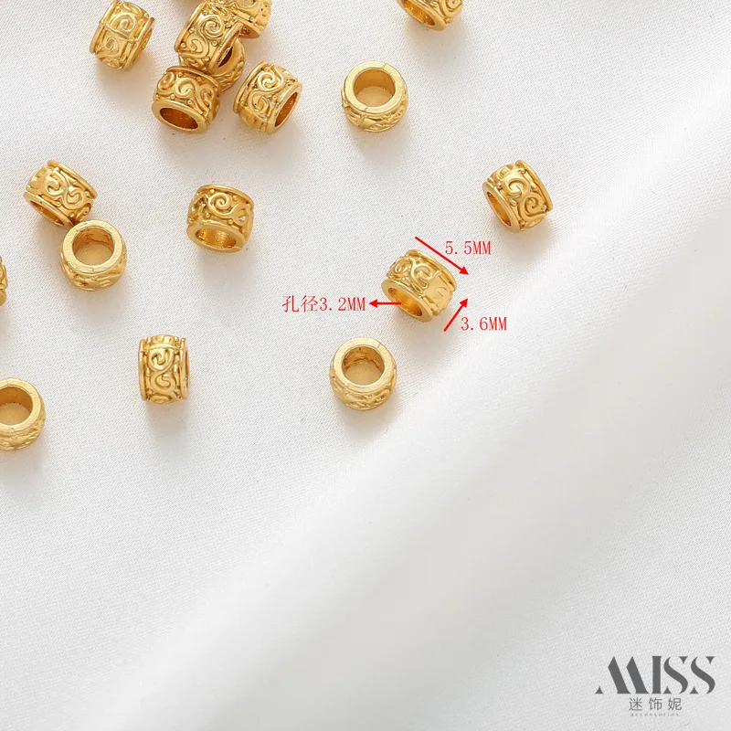 14K Gold Plated Pumpkin Texture Spacer Beads Large Hole Retro Tube Beads Twist Loose Beads for DIY Jewelry Accessories
