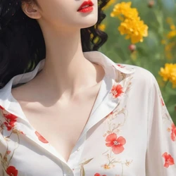 Spring Autumn Fashion Turn-down Collar Long Sleeve Printing Floral Blouses Women's Clothing Loose Button All-match Korean Shirts