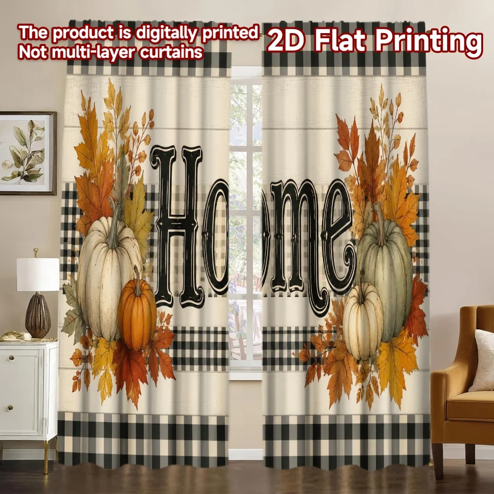 2D FLAT PRINTING 2pcs Curtains (Without Rod) Fall Harvest Home Decor Chic Curtains&Drapes Yarn Curtains Easter Egg Hunt for