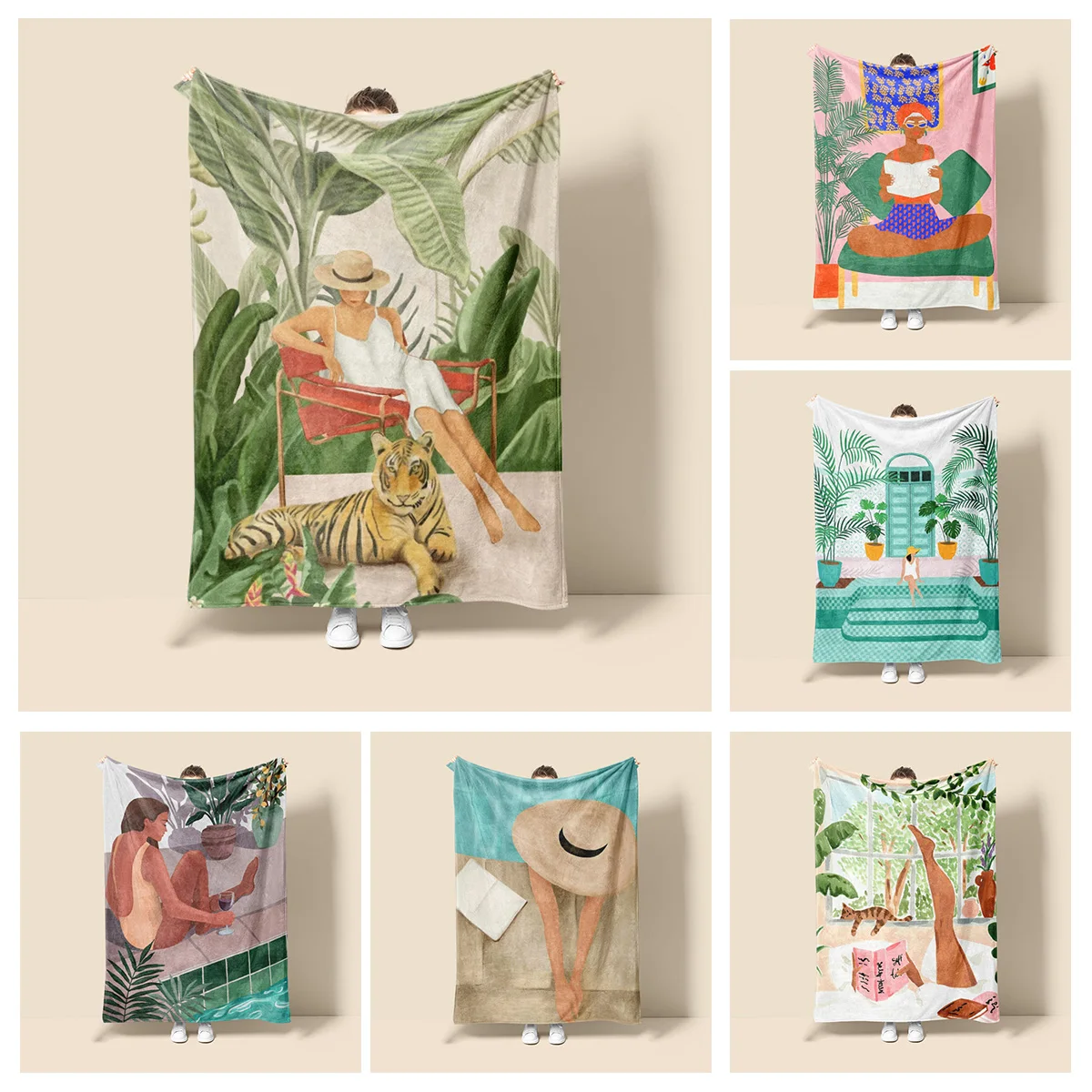 

Morandi Color Blanket Abstract Botanical Graffiti Design Scandinavian Minimalist Sofa Blanket Cafe Home Dual Purpose