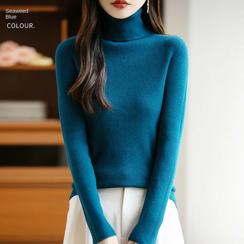 

Autumn/Winter New Knitted Sweater High Collar Slim Fit Korean Edition Fashion Women's Long Sleeve Warm Casual 22 Color Top 2025