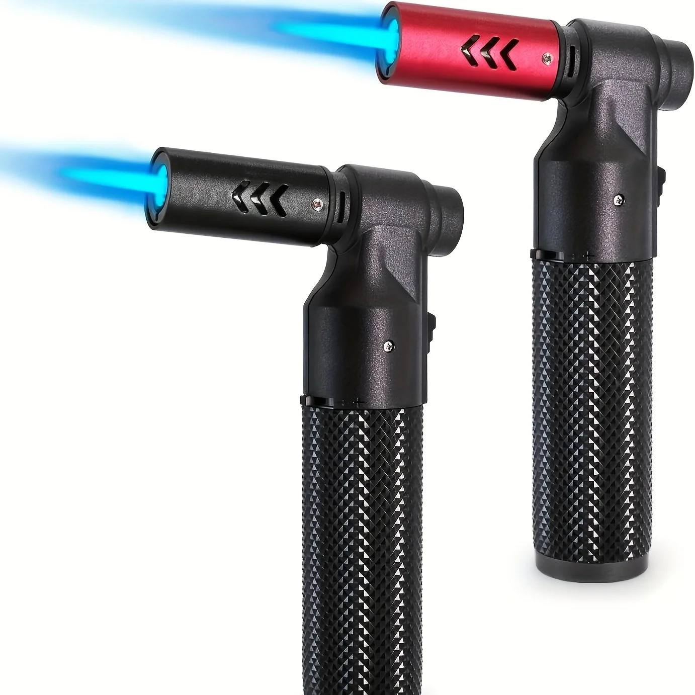 Lot de 2 briquets torche au butane rechargeables, grande flamme réglable, mini chalumeau pour le camping, le barbecue, la cuisine, la soudure, sans carburant