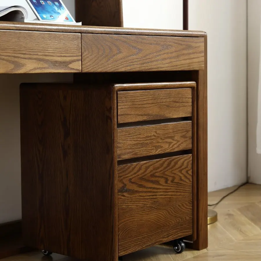 Oak children's desk, adjustable solid wood study desk, chair, writing bookshelf