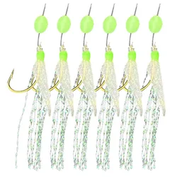 1 Pack (6pcs) Fishing Sabiki Rigs 6 Arm Hooks Red White Fish Skin Sea Freshwater Fishing Rigs With Swivel Snap