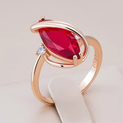 Kinel Hot Shiny Red Natural Zircon Rings for Women Fashion Geometry 585 Rose Gold Color High Quality Daily Fine Vintage Jewelry