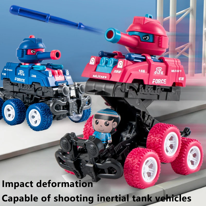 1 Piece Gift For Boys Girls Collision Deformation Can Launch Tank Simulation Walking Six-wheel Inertial Off-road Vehicle Model