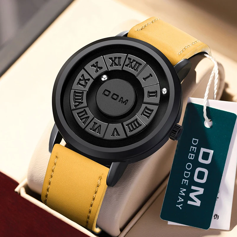 

DOM 1345, мужские новые кожаные креативные прокрутки, крутые трендовые указатели, концепция магнитных шариков, минималистичные кварцевые наручные часы 2025