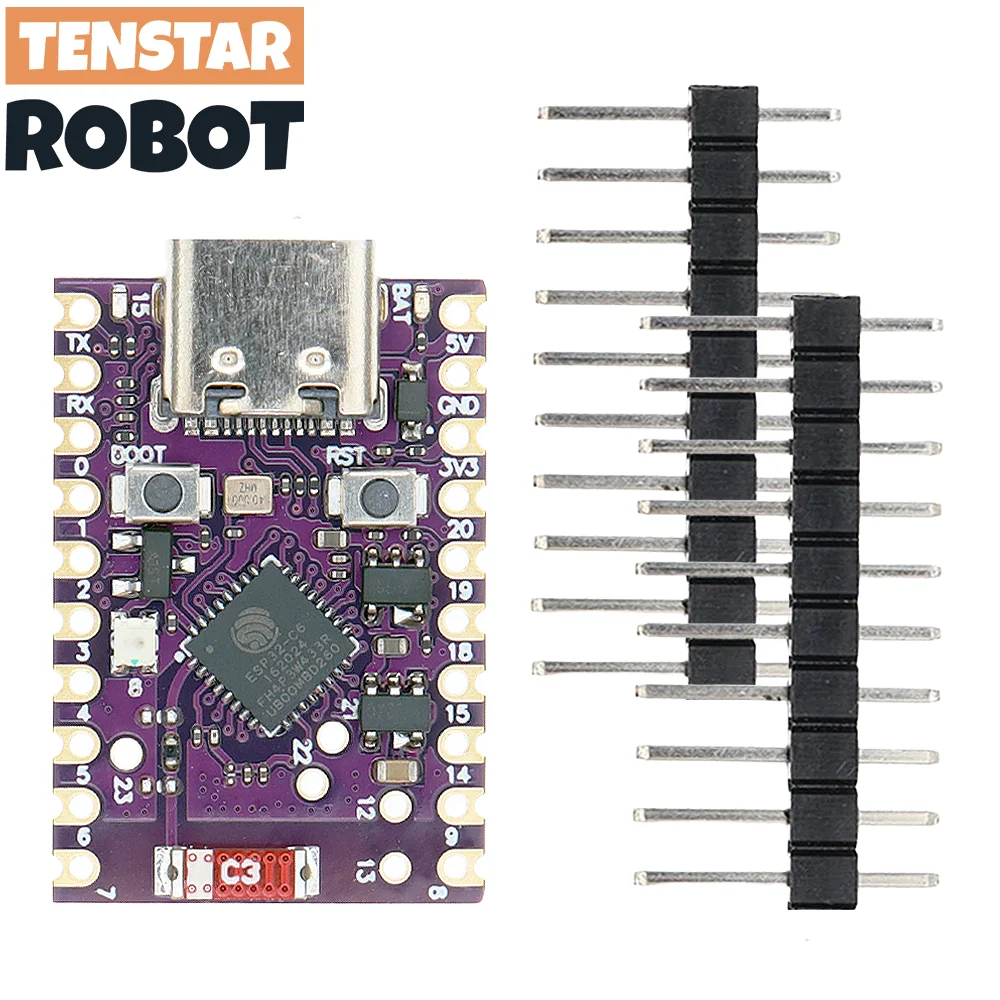 TENSTAR ROBOT ESP32-C6 SuperMini Development 4MB flash WIFI 6 Bluetooth 5 Microcontroller Programming Learning Purple Board