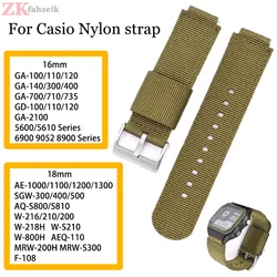 Nylon Watch Strap for Casio AE-1000/1100 W-800H SGW-300/400/500 5600 5610 Men's Canvas Raised Mouth Watchband 16mm 18mm