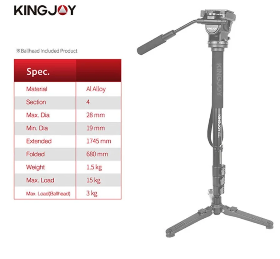 Kingjoy MP208F Set Professional Monopod Set Dslr For All Models Camera Tripod Stand Para Movil Flexible Tripe Stativ SLR DSLR