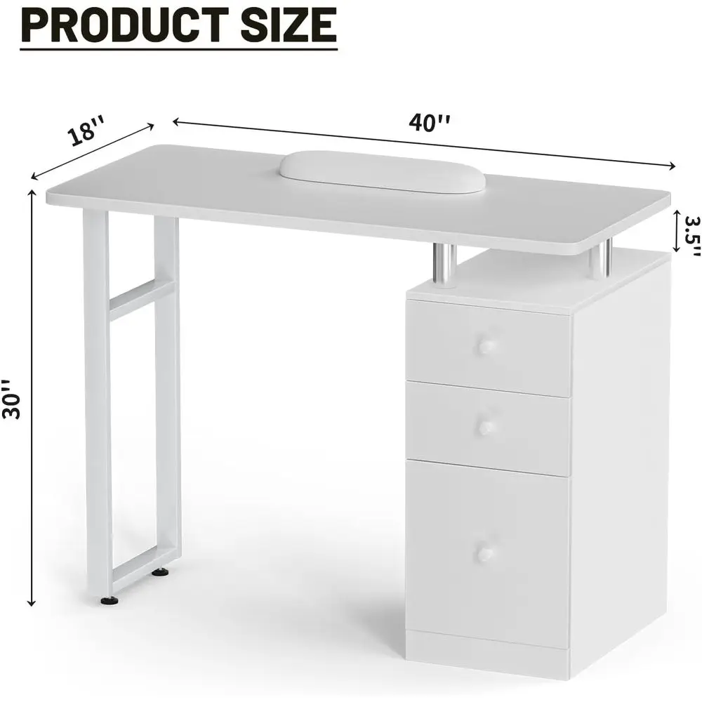 Acetone-Resistant Manicure Table with Wrist Rest, Drawers, and Cabinets Customized