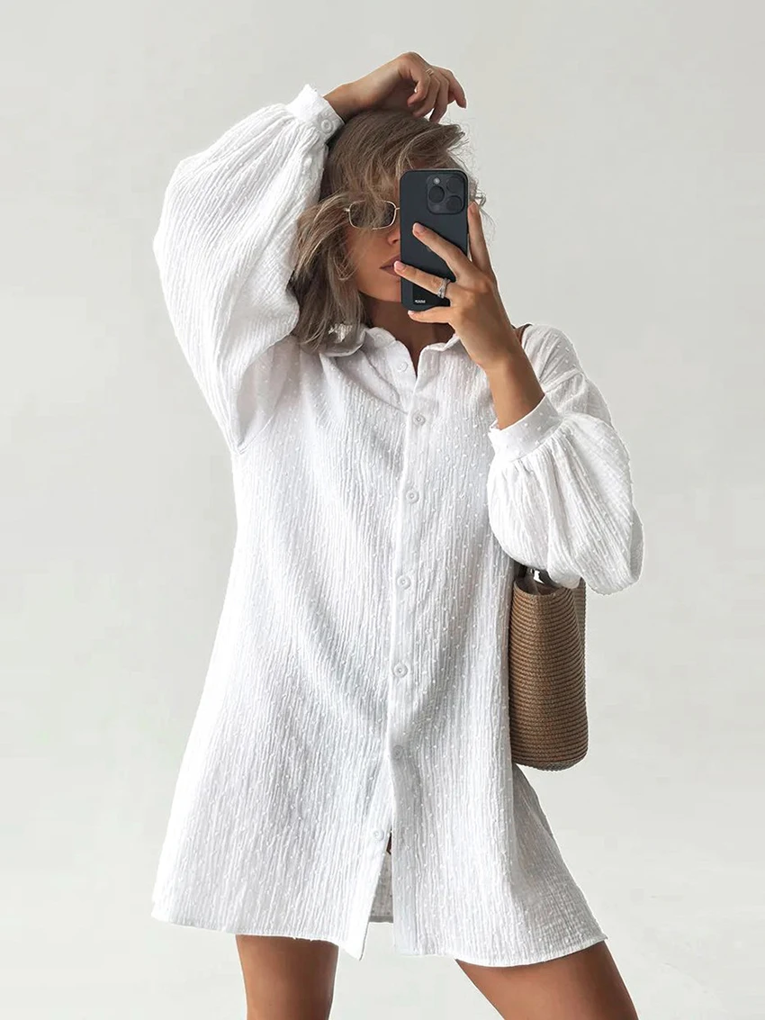 

Хлопковая женская одежда для сна Marthaqiqi, ночные рубашки с длинными рукавами, пижама с отложным воротником, свободное мини-платье, повседневная женская ночная одежда, зимняя одежда