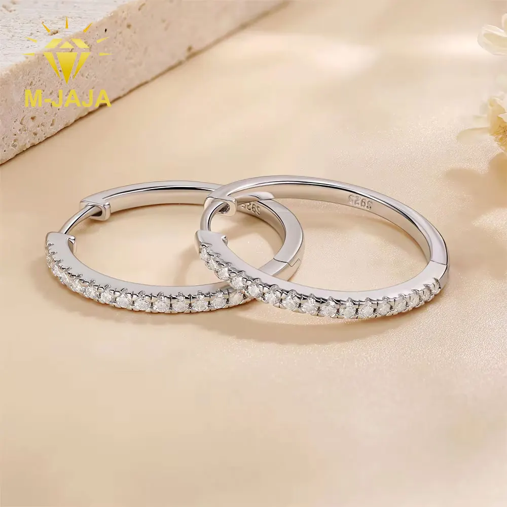 

M-JAJA S925 Sterling Silver 23mm Small Huggie Hoop Earrings Moissanite Earrings for Women Party Fine Jewelry Anniversary Gift