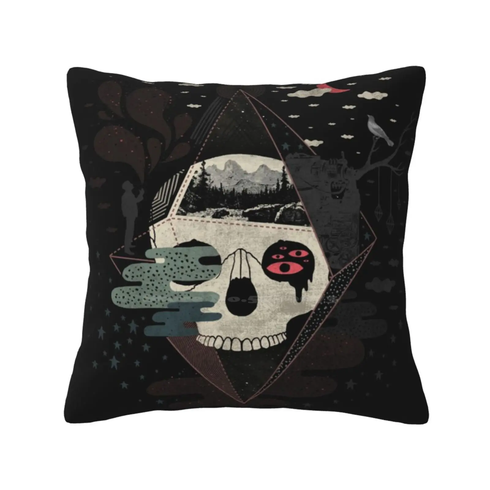 Happy Riddle Fashion Sofa Throw Pillow Cover Pillowcase Skull Surrealism Surrealistic Abstract Diamond Geometry Night Dark Moon