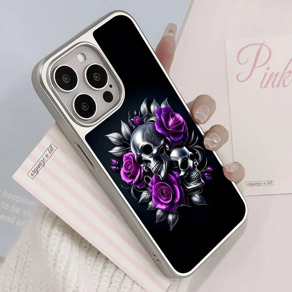 

Роскошный серебряный чехол с черепом для iPhone 17 16 15 14 13 12 11 Air Pro Max Plus, с серебряным покрытием, цветной