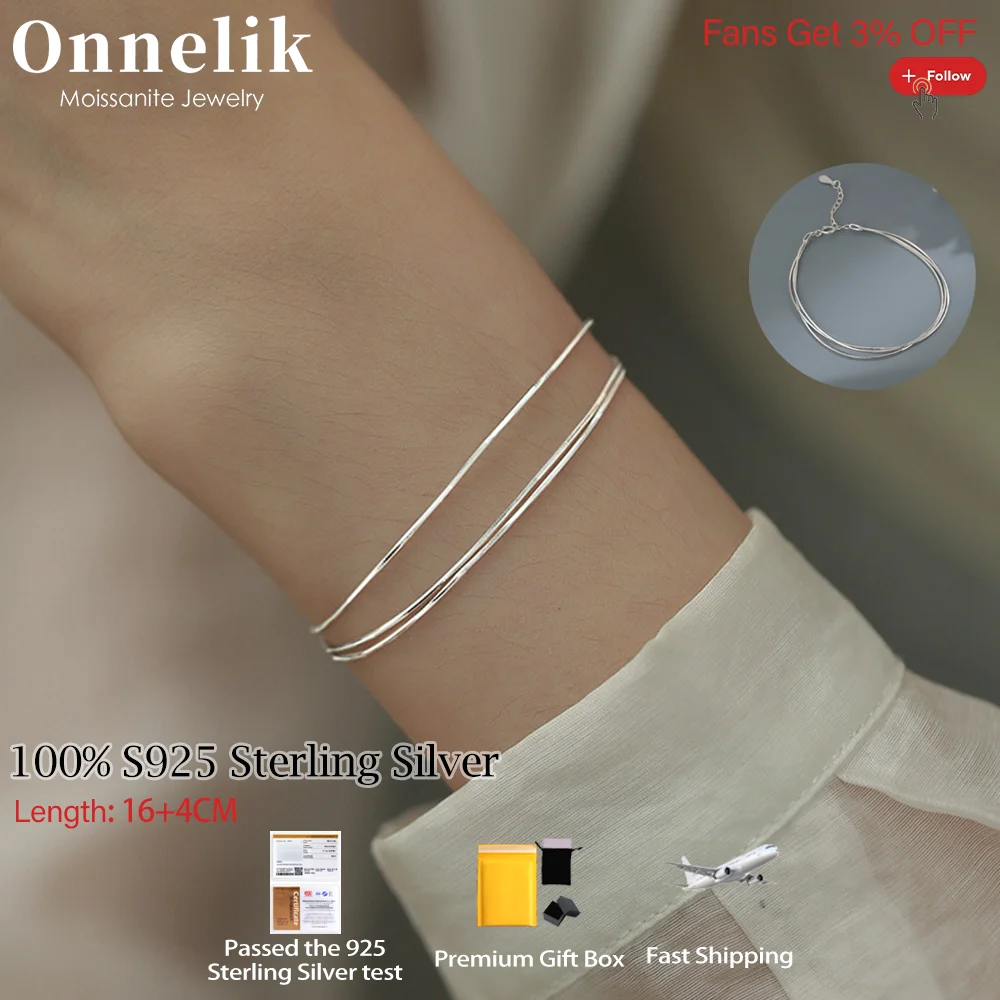 

Onnelik 100% S925 Sterling Silver Multi-layered Snake Bone Bracelet for Women Premium Elegant Party Birthday Gifts Fine Jewelry