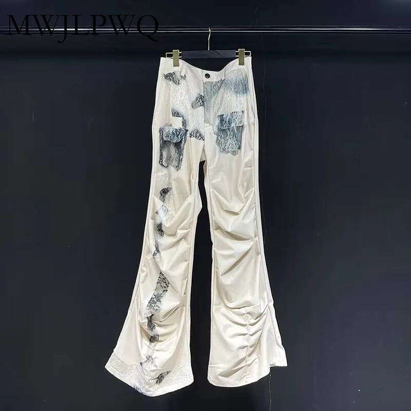 

MWJLPWQ Printed Texture Niche Design Male Casual Pants High Street 2025 New Slimming Boot Cut Trousers Couple Tide Bottom 010894