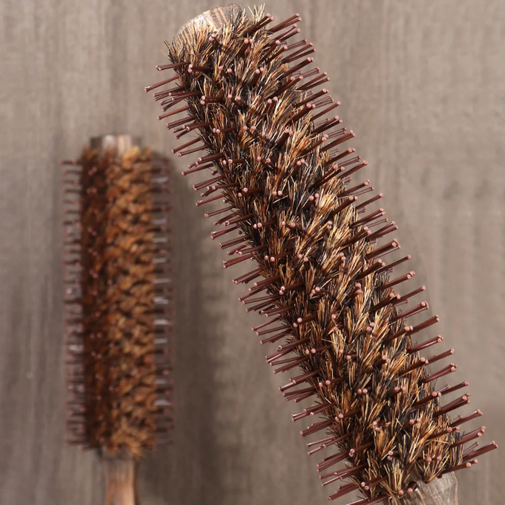 

Boar Bristle Curly Hair Comb Solid Wood Handle Roller Comb for Styling Scalp Massage Blow Drying Hair Brush for Women