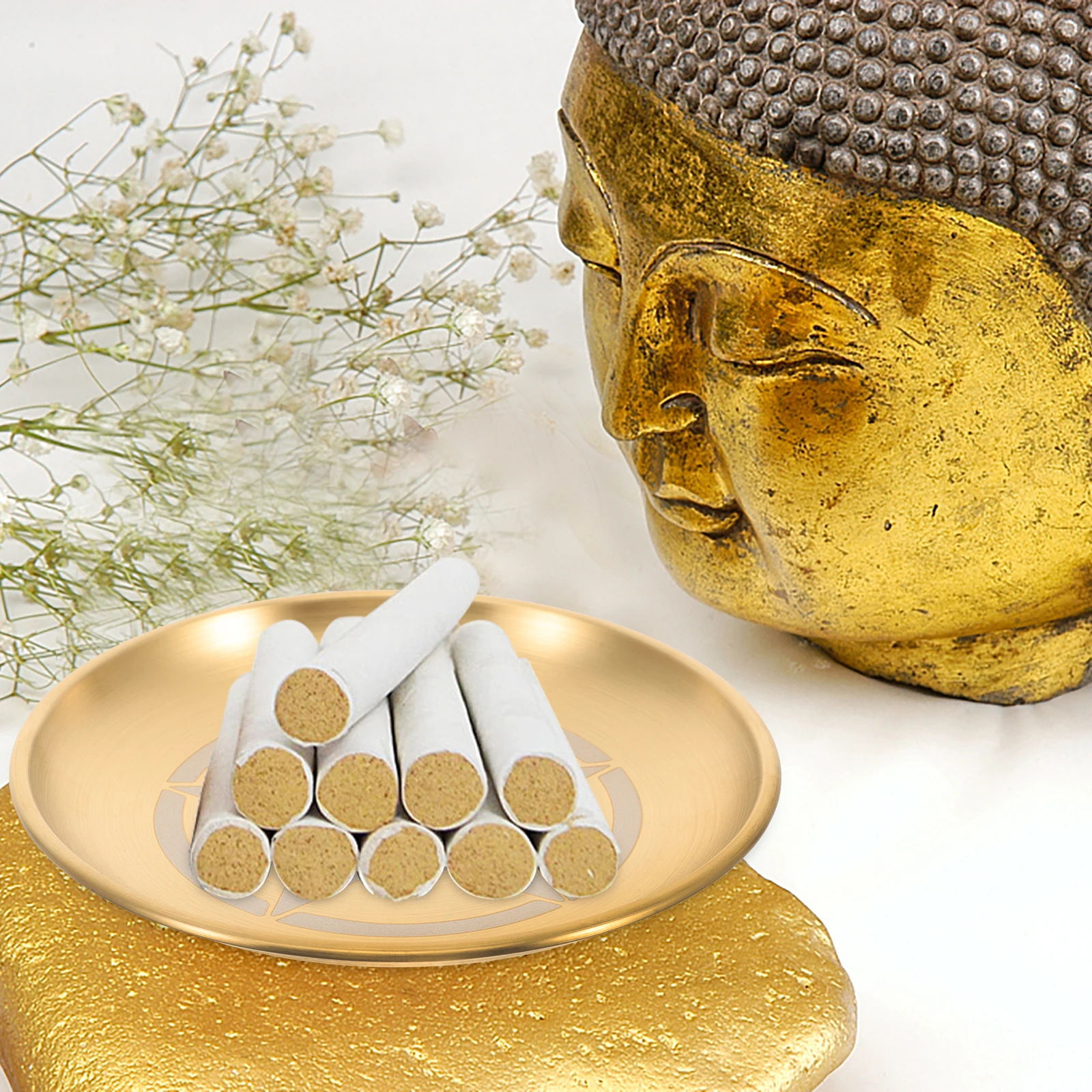 

Pentacle Gold Pentagram Stainless Metal Tray Steel Holder Round Tray Storage Display Altar Ritual Decor