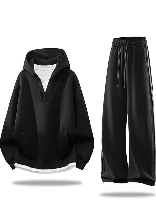 

American Sle Heavyweight Sport Hoodie Set for Men Cleanfit Color Long Straight Casual Pants Two Piece Set