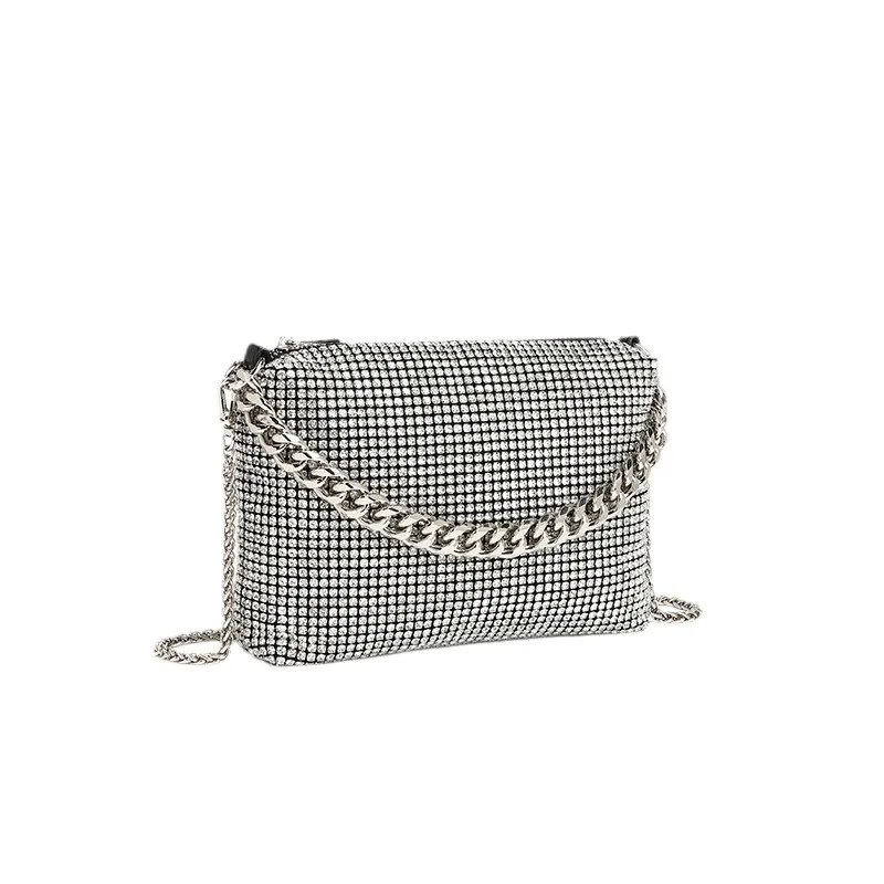 Chain  link purse for women's dinner in Europe and America, high-end diamond inlaid single shoulder crossbody bag