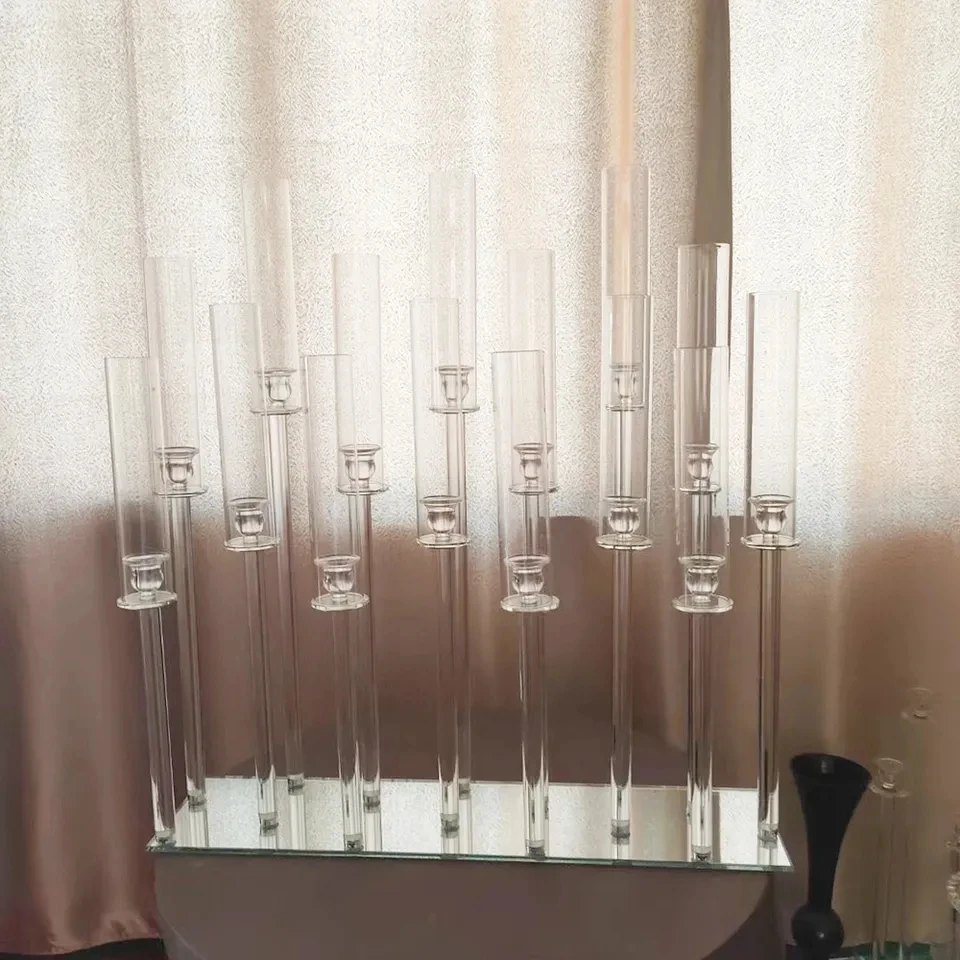 

6pcs)15 arms clear tall cheap crystal candelabra acrylic candle holder wedding table tree centerpieces