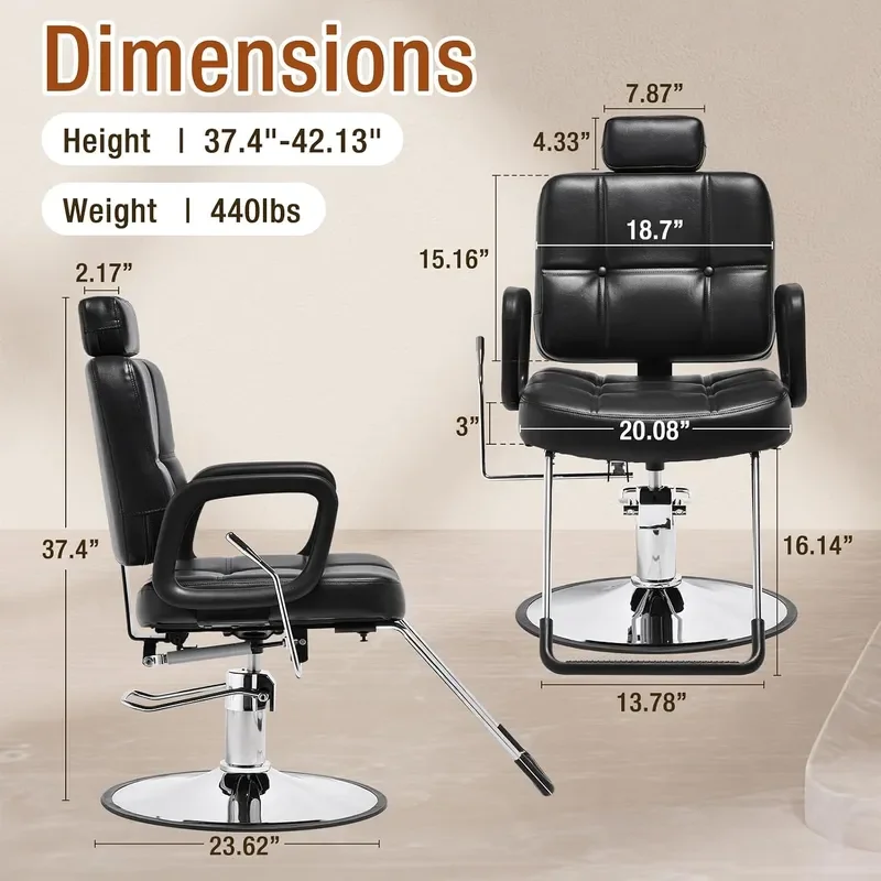 Barber Chair Heavy Duty 440 LBS 24 Chrome Base Hydraulic