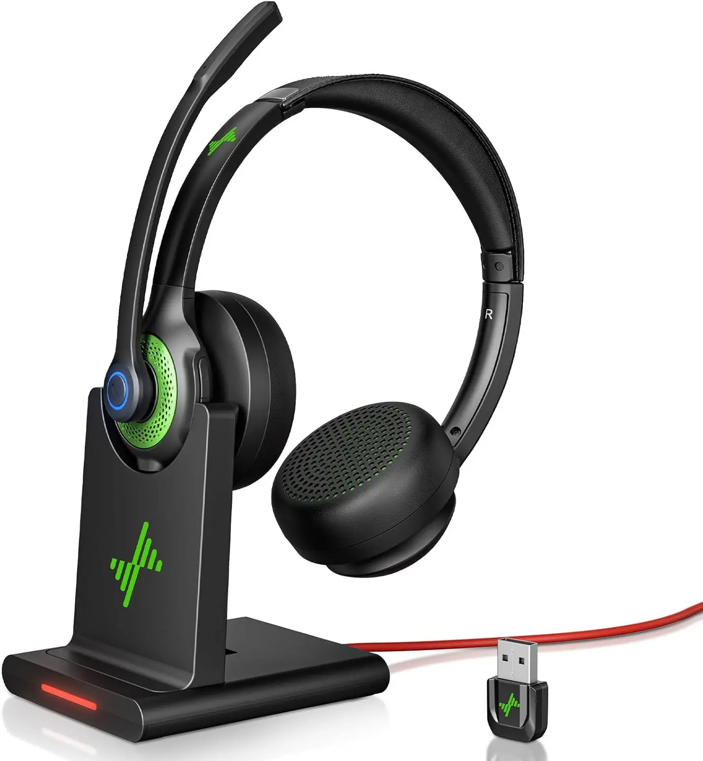 JIAMQISHI EH02P Kabelloses Headset mit AI-Mikrofon mit Geräuschunterdrückung, Bluetooth V5.2 mit USB-Dongle, Ladestation – Detail 3