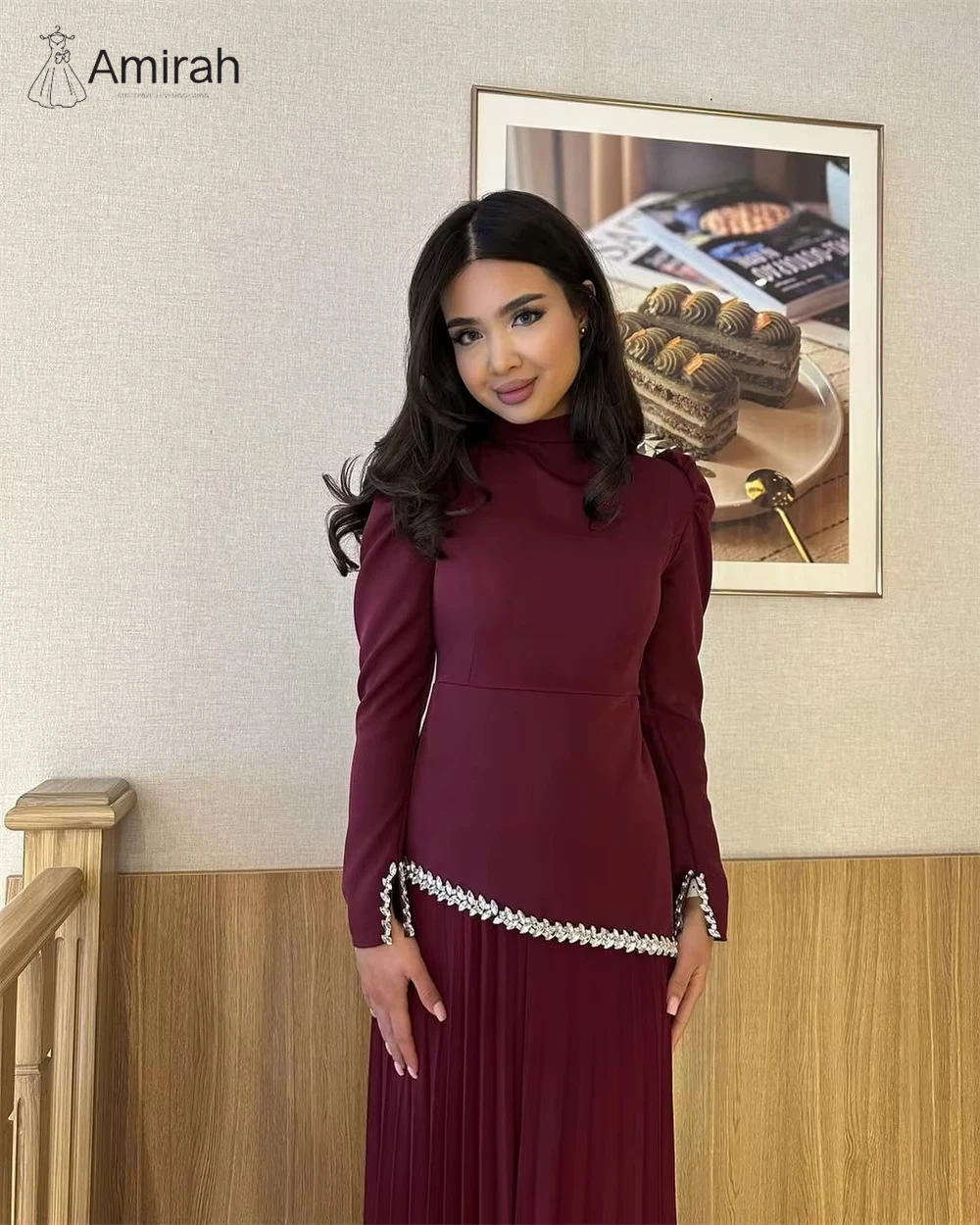 Amirah Women Evening Dress 2025 Line A Ball Gown Red Satin Custom Made Bespoke Occasion Dresses D/party Two-piece Round Collar