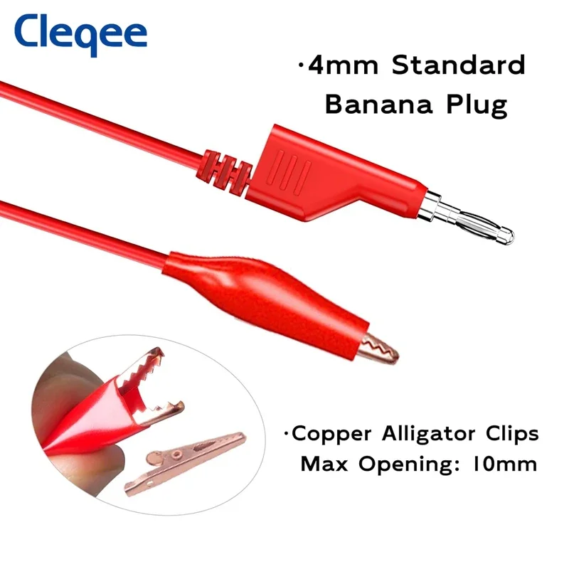 Cleqee P1044 5pcs 4mm Stackable Banana Plug to Alliagtor Clip Test Leads Crocodile Clamps Durable Multimeter Testing Cables 1M