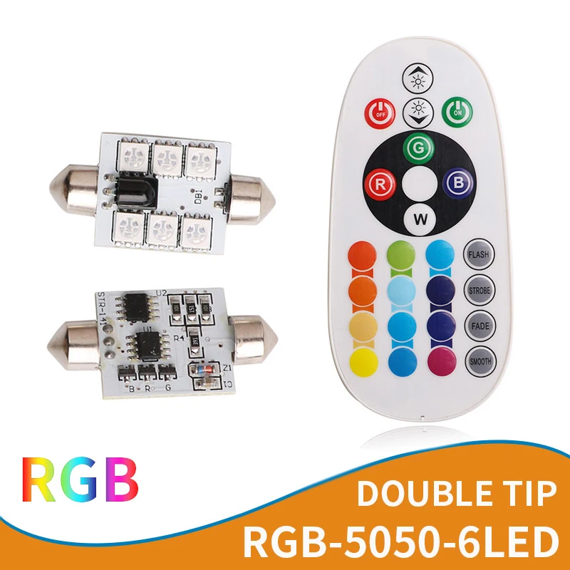 1 takım C5W 5050 6SMD Festoon Işık RGB İç Lamba Uzaktan Kumanda Ile Araba Led Oto Renkli Okuma Lambası Çatı Bagaj Ampuller 12 V