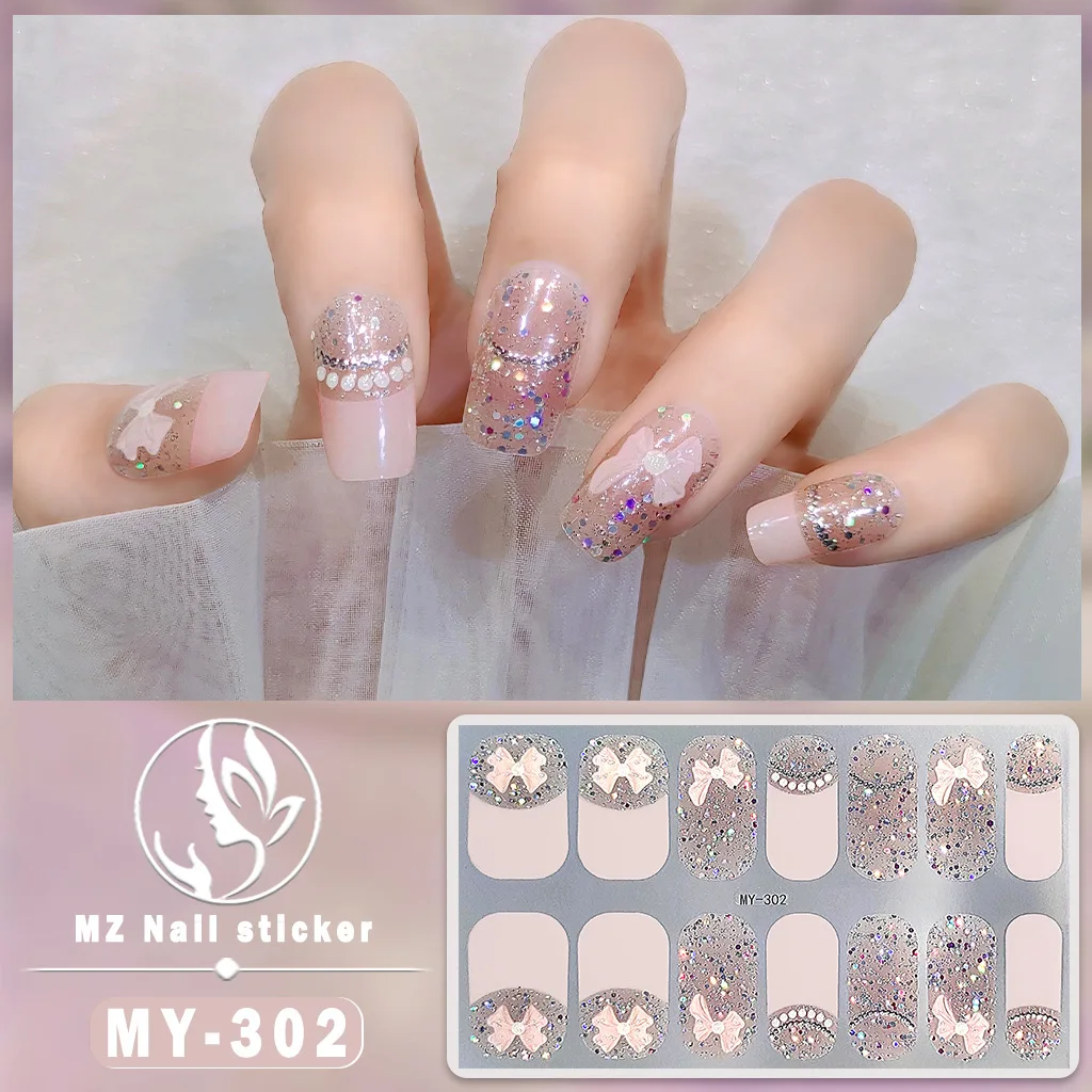 Baking Free Gel 5D Nail Sticker Wholesale Gradient Glitter Nail Stickers Simple Waterproof  Full Cover Nail Wraps DIY Manicure