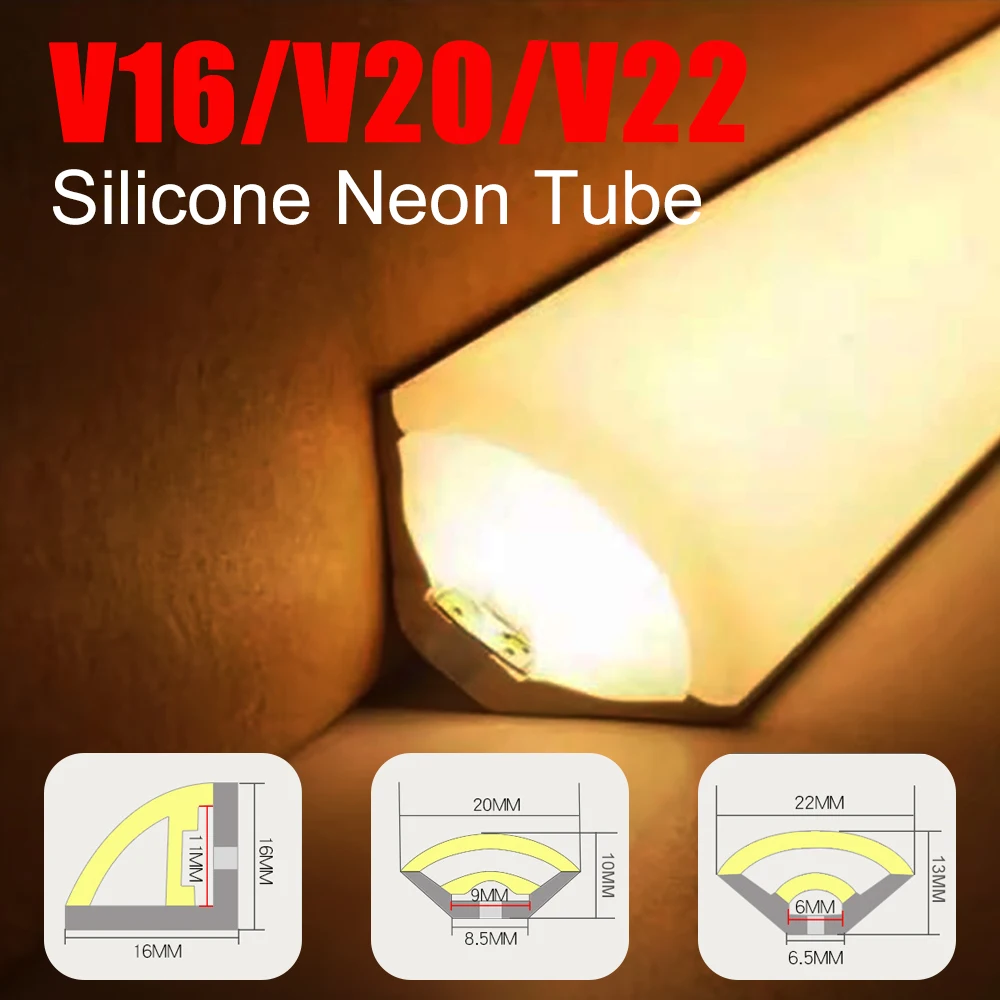 V Shape LED Silicone Neon Tube Flexible Silica Sector Sidelight Decor IP67 Waterproof For WS2812B WS2811 SK6812 5050 Strip Light