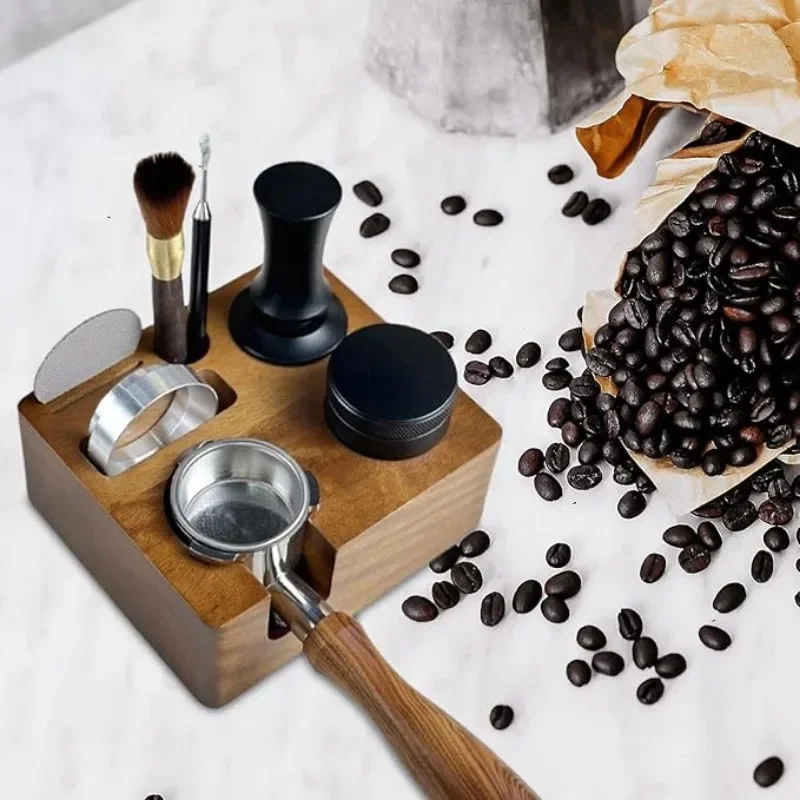 51/54/58mm Espresso Tamping Station Wooden Coffee Tamper Stand Square Adjustable Coffee Tamper Holder Coffee Accessory Home Use