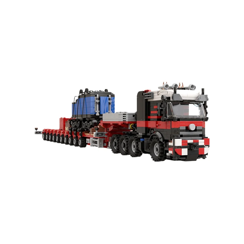 MOC 8x4 Heavy-Duty Semi-Tractor and 10-Axle Extendable Low Loader Building Blocks Set Specialized Oversized Transport Model