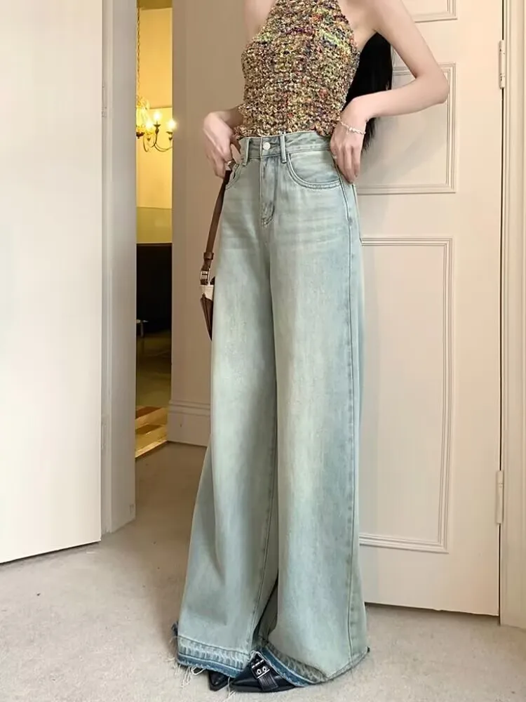 

GUUZYUVIZ Chic Summer Vintage High Waist Jeans Women Korean Fashion Loose Tassle Casual Denim Wide Leg Pants