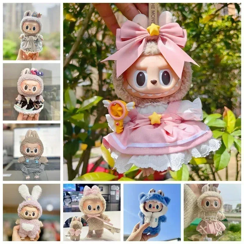 

For 15-17 cm V1V2V3 Labubu Clothes outfit Labubu Sitting Party Bear Label Scarf Hat Bag Dolls Accessories Cute Decoration