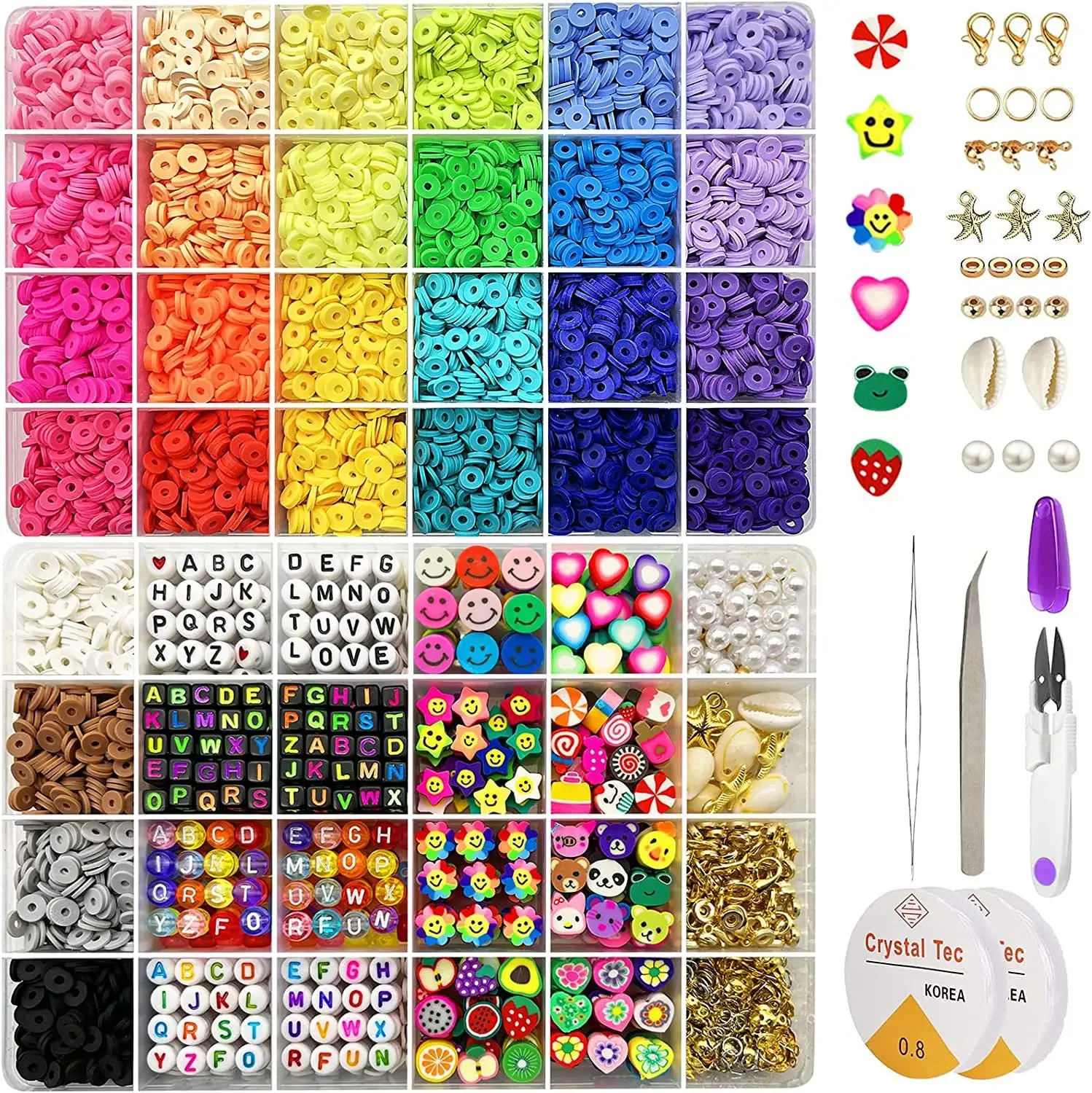 Polymer Clay Beads Set Letter Galss Seed Beads Kit Simle Soft Pottery Beads Gift Box for Bracelet Jewelry Making DIY Accessories