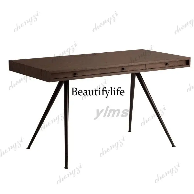 Italian minimalist writing desk walnut office desk with drawer design study table